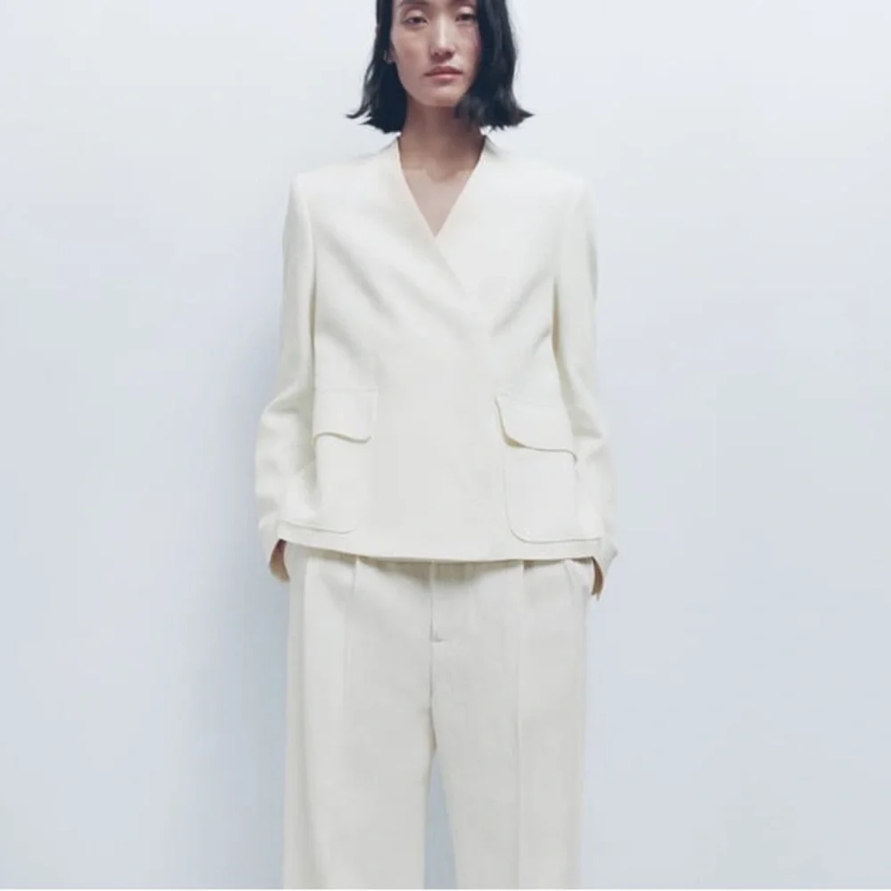 Zara nwt linen jacket blazer casual with waist tie belt - Picture 11 of 14